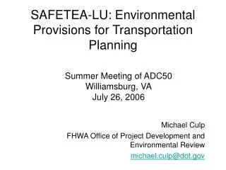 SAFETEA-LU: Environmental Provisions for Transportation Planning