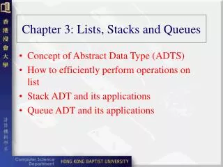 Chapter 3: Lists, Stacks and Queues