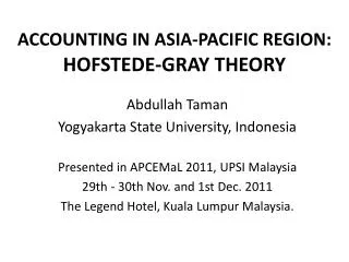 ACCOUNTING IN ASIA-PACIFIC REGION: HOFSTEDE-GRAY THEORY
