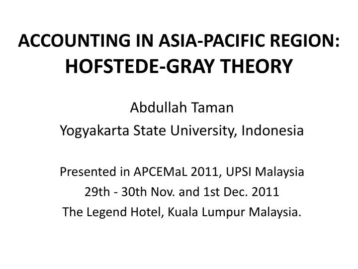 accounting in asia pacific region hofstede gray theory