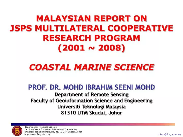 malaysian report on jsps multilateral cooperative research program 2001 2008 coastal marine science