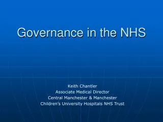 Governance in the NHS