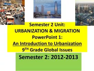 Semester 2 Unit: URBANIZATION &amp; MIGRATION PowerPoint 1: An Introduction to Urbanization 9 TH Grade Global Issues