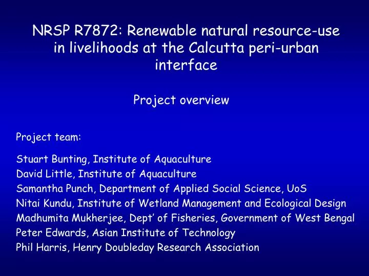 nrsp r7872 renewable natural resource use in livelihoods at the calcutta peri urban interface