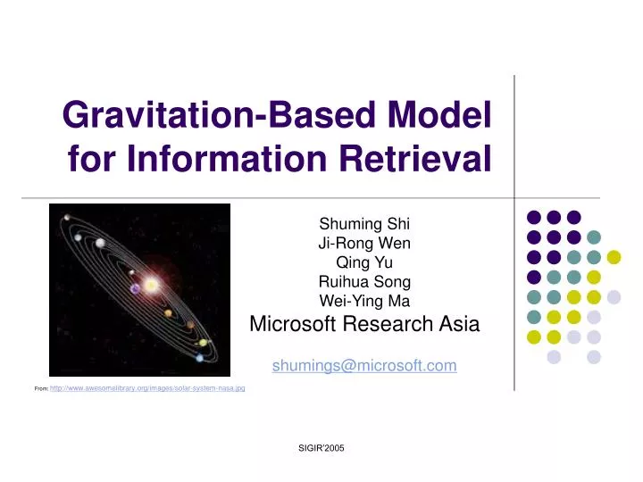 gravitation based model for information retrieval