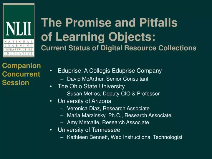 the promise and pitfalls of learning objects current status of digital resource collections