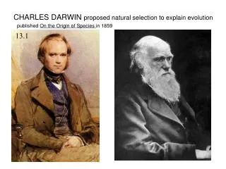 CHARLES DARWIN proposed natural selection to explain evolution published On the Origin of Species in 1859