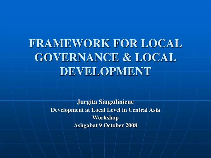 framework for local governance local development