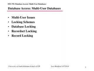 Database Access: Multi-User Databases