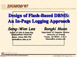 Design of Flash-Based DBMS: An In-Page Logging Approach