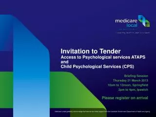 Invitation to Tender Access to Psychological services ATAPS and Child Psychological Services (CPS)