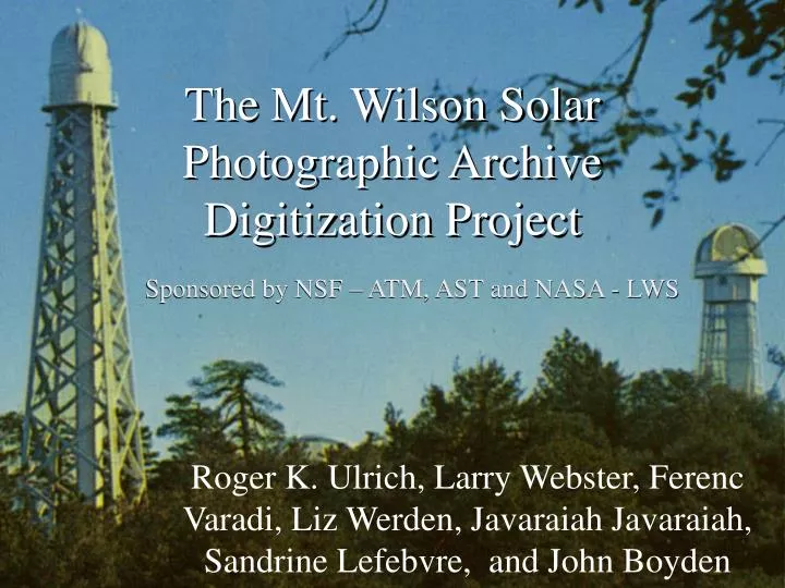 the mt wilson solar photographic archive digitization project
