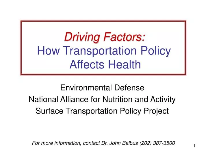 driving factors how transportation policy affects health