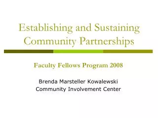 Establishing and Sustaining Community Partnerships