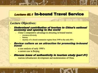 Lecture # 2.1 In-bound Travel Service