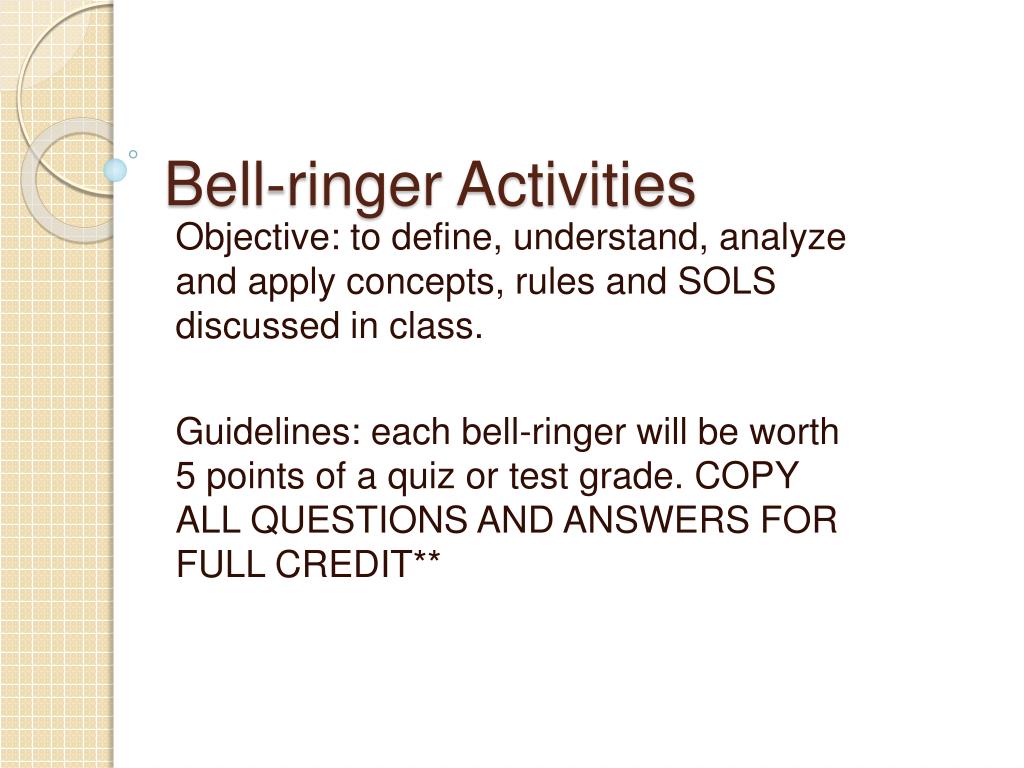 PPT - Bell-ringer Activities PowerPoint Presentation, free download ...