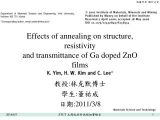 Effects of annealing on structure, resistivity and transmittance of Ga doped ZnO films