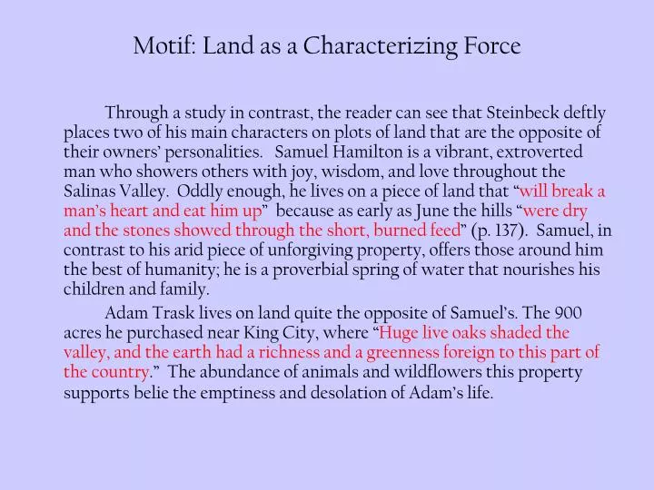 motif land as a characterizing force
