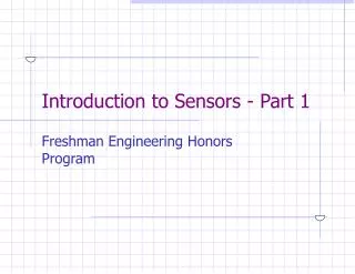 Introduction to Sensors - Part 1