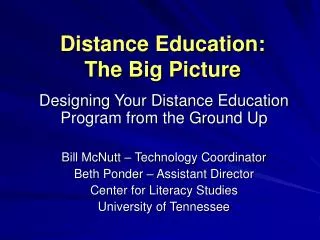 Distance Education: The Big Picture