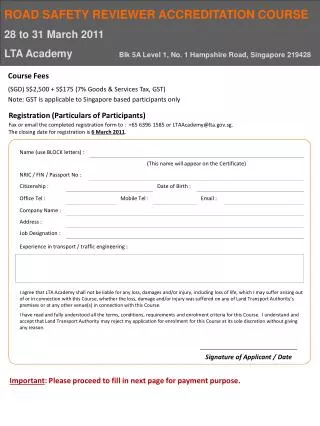 Registration (Particulars of Participants)