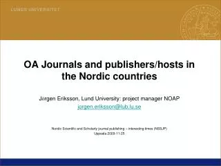 OA Journals and publishers/hosts in the Nordic countries