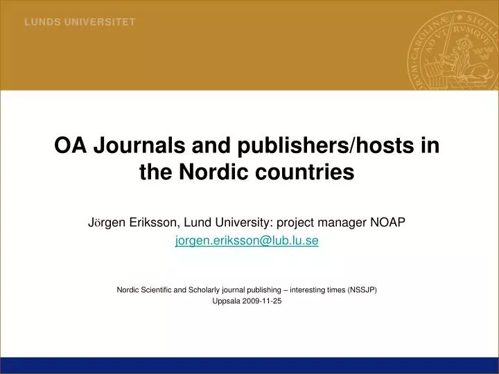 oa journals and publishers hosts in the nordic countries