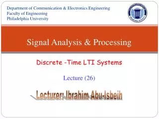 Signal Analysis &amp; Processing Discrete -Time LTI Systems Lecture (26)