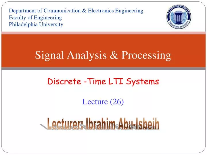 signal analysis processing discrete time lti systems lecture 26