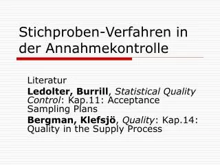 Stichproben-Verfahren in der Annahmekontrolle