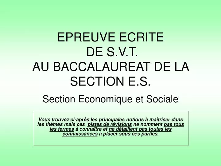 epreuve ecrite de s v t au baccalaureat de la section e s