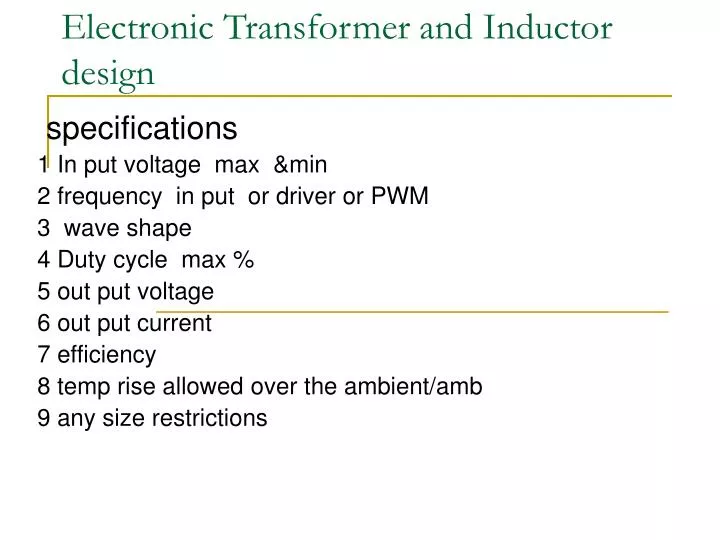 electronic transformer and inductor design