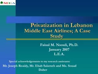 Privatization in Lebanon Middle East Airlines; A Case Study