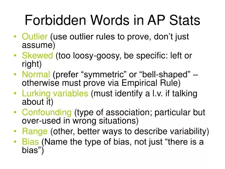forbidden words in ap stats