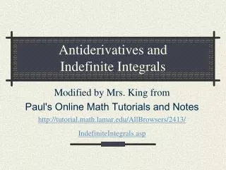 Antiderivatives and Indefinite Integrals