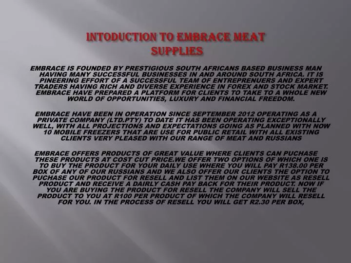 intoduction to embrace meat supplies