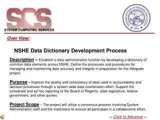 Over View: NSHE Data Dictionary Development Process