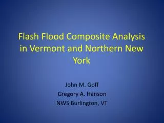 Flash Flood Composite Analysis in Vermont and Northern New York