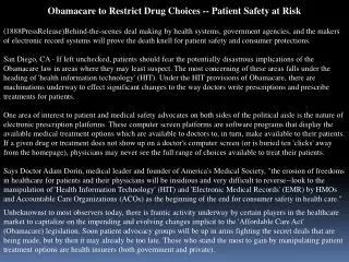 obamacare to restrict drug choices -- patient safety at risk
