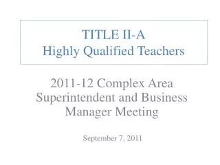 TITLE II-A Highly Qualified Teachers