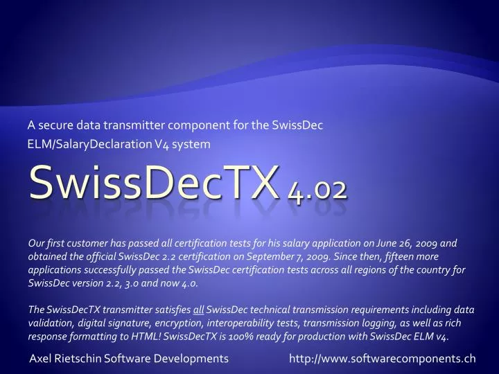 a secure data transmitter component for the swissdec elm salarydeclaration v4 system