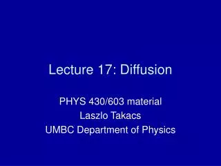 Lecture 17: Diffusion