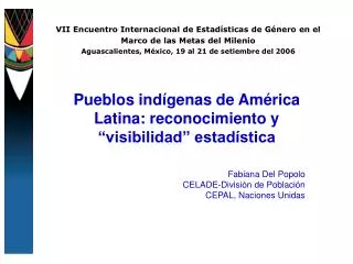 VII Encuentro Internacional de Estadísticas de Género en el Marco de las Metas del Milenio Aguascalientes, México, 19 al