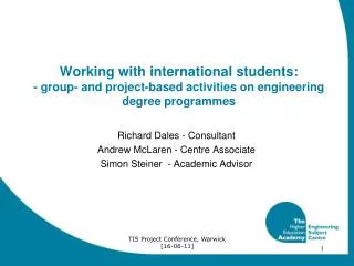 Working with international students: - group- and project-based activities on engineering degree programmes