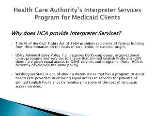 Health Care Authority’s Interpreter Services Program for Medicaid Clients