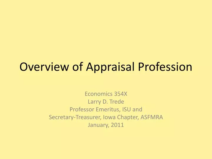 overview of appraisal profession