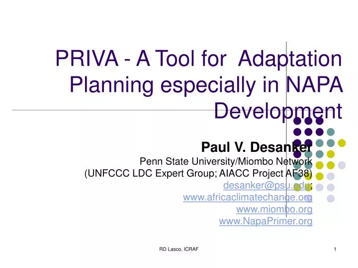 priva a tool for adaptation planning especially in napa development