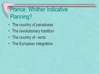 France: Whither Indicative Planning?