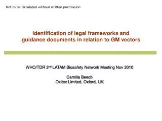 Identification of legal frameworks and guidance documents in relation to GM vectors