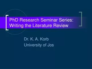 PhD Research Seminar Series: Writing the Literature Review
